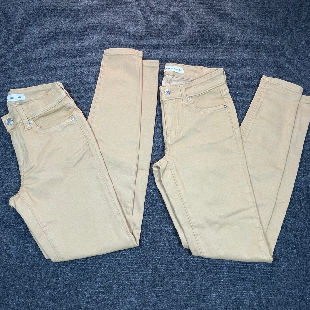 Amazon Essentials Skinny Pants Women 0 Long Tan Khaki Mid Rise Stretch School